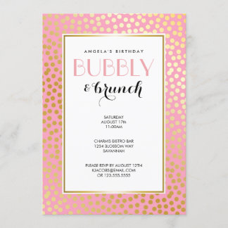 Modern Confetti Polka Dos Pink Gold Brunch Einladung