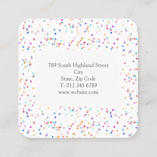 Modern Confetti Quadratische Visitenkarte (Rückseite)