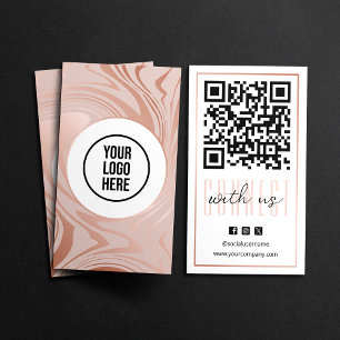 Modern Connect With Us QR Code Roségold Weiß Visitenkarte