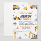 Modern Construction Birthday Invitation Einladung (Vorne/Hinten)