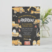 Modern Construction Birthday Party Black Einladung (Stehend Vorderseite)