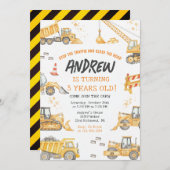 Modern Construction Birthday Party Einladung (Vorne/Hinten)