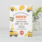 Modern Construction Birthday party Invitation boy Einladung (Stehend Vorderseite)