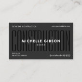 Modern Construction Contractor Engineer Black Visitenkarte (Vorderseite)