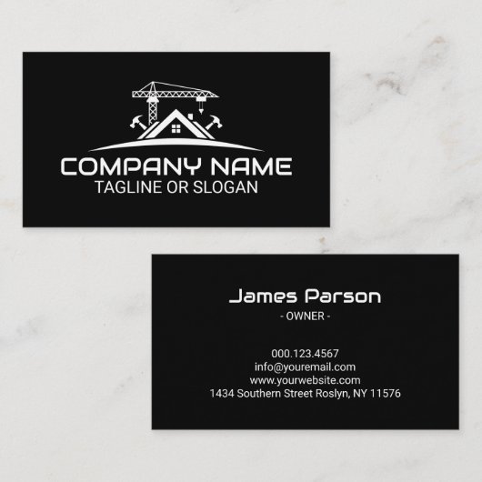 Modern Construction Crane Hammer House Logo Visitenkarte (Vorne/Hinten)