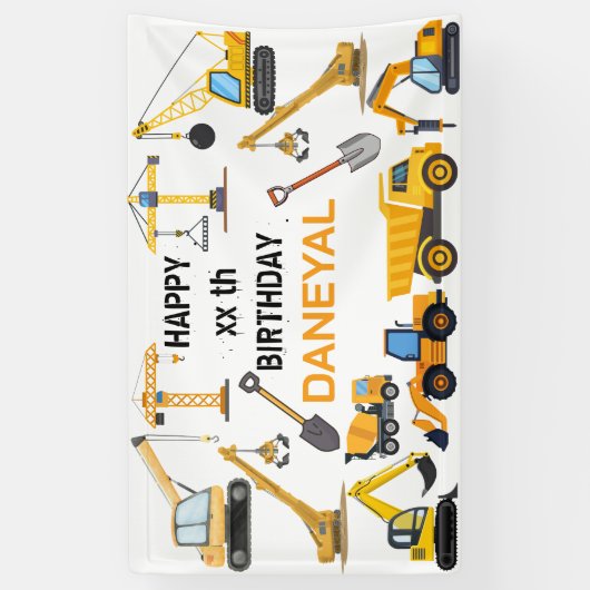 Modern Construction Simple Kid's Birthday Banner (Vertikal)