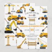 Modern Construction Simple Kid's Birthday Einladung (Vorne/Hinten)