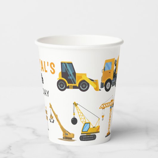 Modern Construction Simple Kid's Birthday Pappbecher (Rückseite)