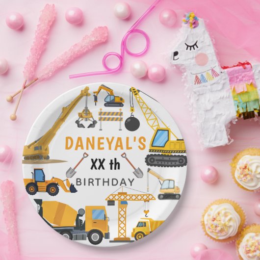 Modern Construction Simple Kid's Birthday Pappteller (Party)