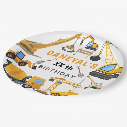 Modern Construction Simple Kid's Birthday Pappteller (Schrägansicht)