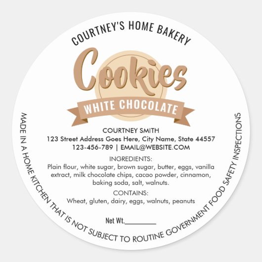 Modern Cookies Label Cottage Bakery Packaging Runder Aufkleber (Vorderseite)