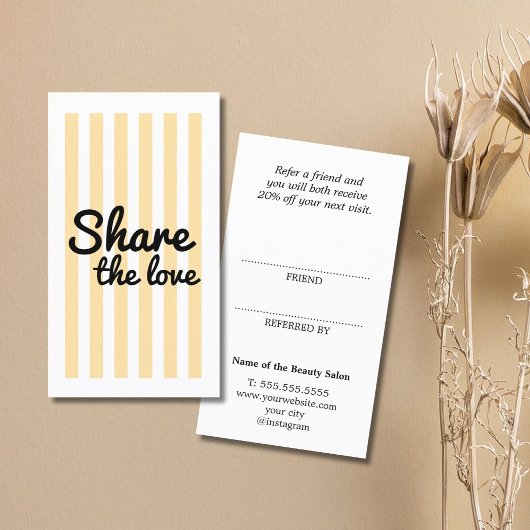 Modern Cool Beige Stripes Black Bold Salon Empfehlungskarte