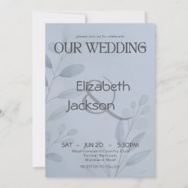 Modern Cool Blue Botanical Typography Wedding   Einladung