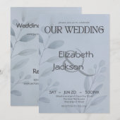 Modern Cool Blue Botanical Typography Wedding   Einladung (Vorne/Hinten)