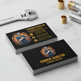 Modern Cool Cartoon Plumber Blue Orange Visitenkarte