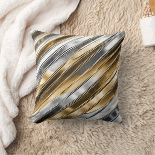 Modern, cool, chic, silbernes und goldenes Streife Kissen