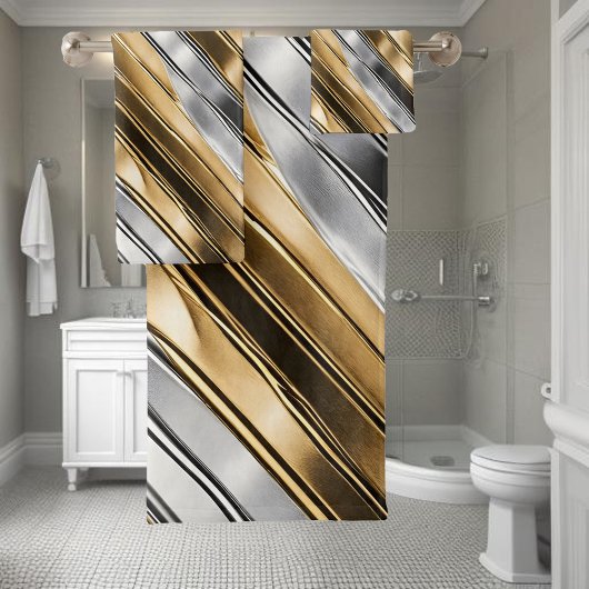 Modern, cool, chic, silver and gold stripe pattern badhandtuch set