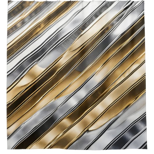 Modern, cool, chic, silver and gold stripe pattern duschvorhang (Vorderseite)
