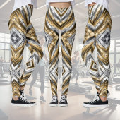 Modern, cool, chic, silver and gold stripe pattern leggings