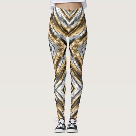 Modern, cool, chic, silver and gold stripe pattern leggings (Vorderseite)
