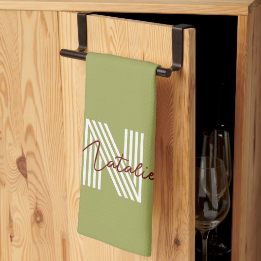 Modern cooler Anfangs- und Drehtext oliv grün Geschirrtuch (Drittel gefaltet)