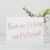 Modern Copper "Danke, dass du meine Brautjungfrau Dankeskarte (Stehend Vorderseite)