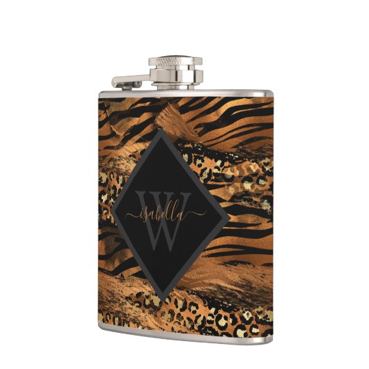 Modern Copper Glitzer Script Monogram Flachmann (Links)