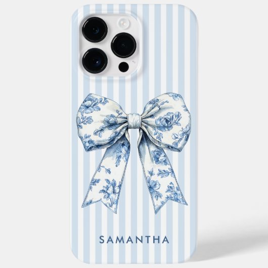 Modern Coquette Blue Stripes Giro Bow Individuelle Case-Mate iPhone Hülle (Rückseite)