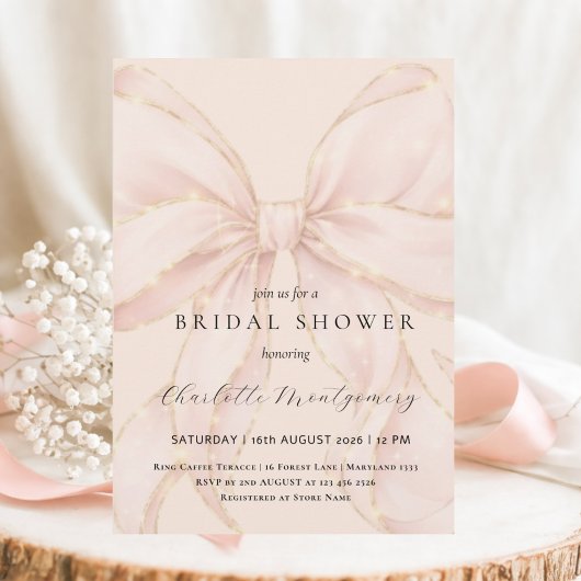 Modern Coquette Pink Bow Bridal Shower Einladung