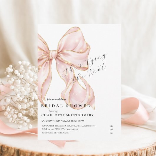 Modern Coquette Pink Bow Bridal Shower Einladung