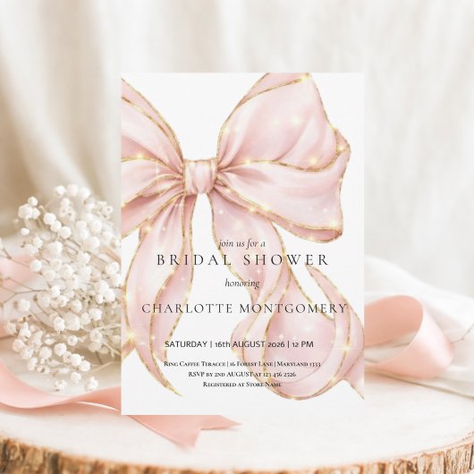 Modern Coquette Pink Bow Bridal Shower Einladung