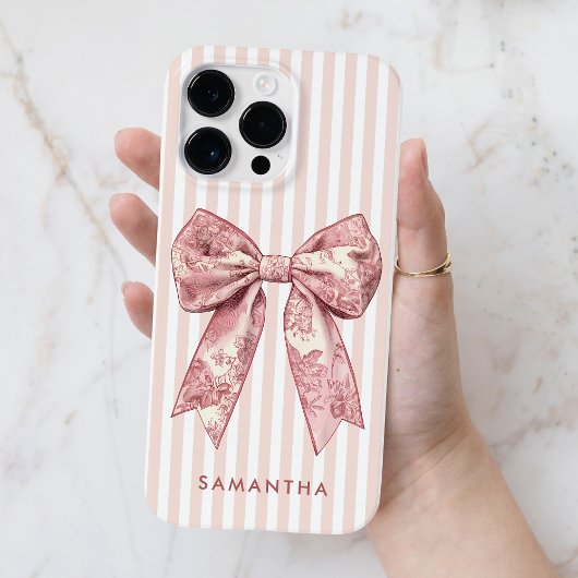 Modern Coquette Pink Stripes Girl Bow Individuelle Case-Mate iPhone Hülle