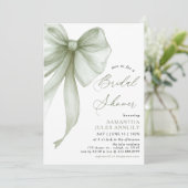 Modern Coquette Sage Green Bow Brautparty Einladung (Stehend Vorderseite)