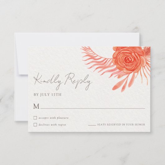 Modern Coral Floral  Wedding RSVP Card (Vorderseite)