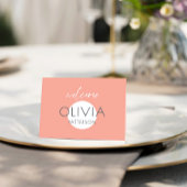 Modern Coral Name Platzkarte QR Code Danke Karte