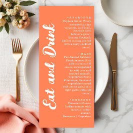 Modern Coral Orange Eat and Drink Wedding Menükarte