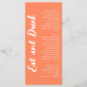 Modern Coral Orange Eat and Drink Wedding Menükarte (Vorderseite)