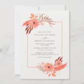 Modern Coral Orange Floral Terracotta Wedding Einladung (Vorderseite)