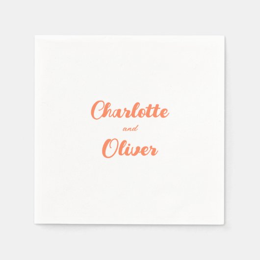 Modern Coral Orange Script Wedding Serviette (Vorderseite)
