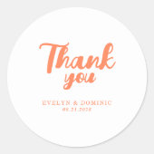 Modern Coral Orange Wedding Thank You Runder Aufkleber (Vorderseite)