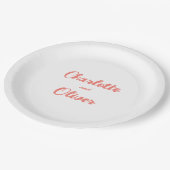 Modern Coral Pink Script Wedding Party Pappteller (Schrägansicht)