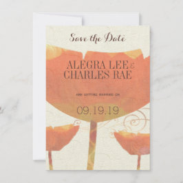 Modern Coral Poppy Wedding Save the Date Einladung
