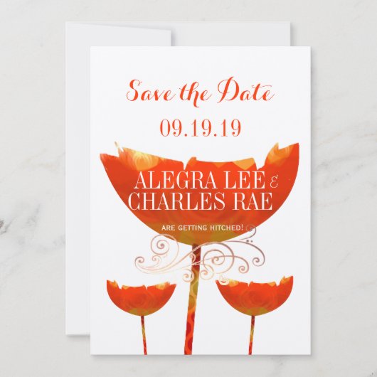 Modern Coral Poppy Wedding Save the Date Einladung (Vorderseite)