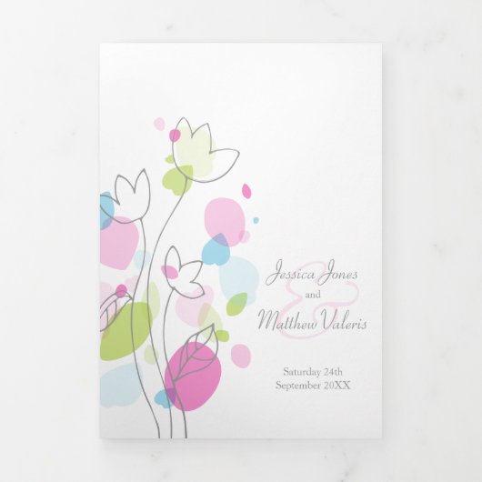 Modern Coral Red Konfetti Blume Blütenblätter Hoch Dreifach-gefaltete Programmkarte (Cover)