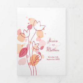 Modern Coral Red Konfetti Blume Blütenblätter Hoch Dreifach-gefaltete Programmkarte