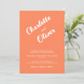 Modern Coral Union Script Orange Wedding Einladung (Stehend Vorderseite)