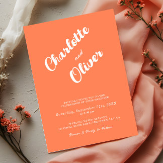 Modern Coral Union Script Orange Wedding Einladung