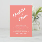 Modern Coral Union Script Pink Wedding Einladung (Stehend Vorderseite)