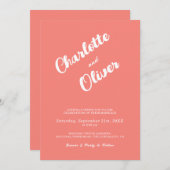 Modern Coral Union Script Pink Wedding Einladung (Vorne/Hinten)