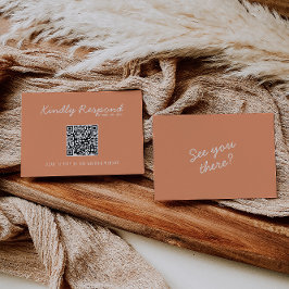 Modern Coral Whimsical Summer QR Code Wedding RSVP Karte